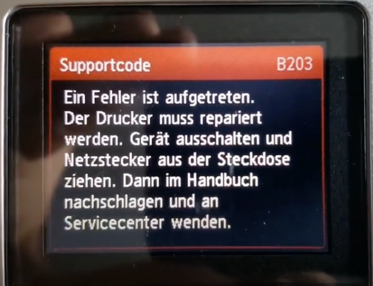 Canon Drucker Fehler Supportcode b203 beheben (Ursache und Lösung)